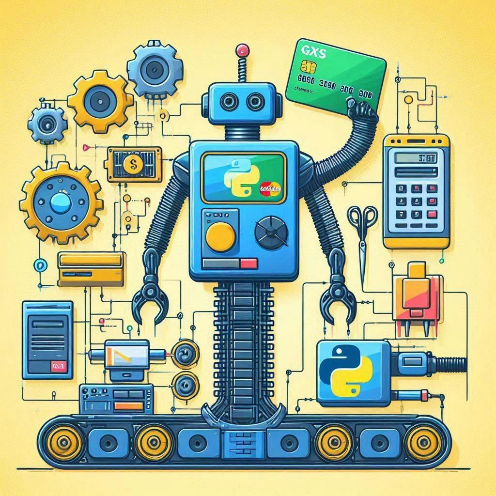 Illustration of robot holding GXS debit card generated by AI
