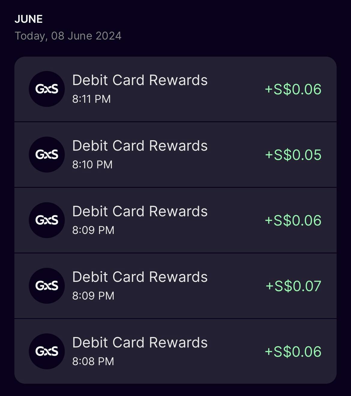 Screenshot of GXS rewards
