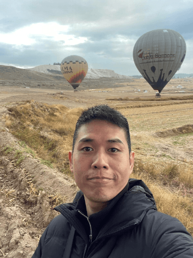 Photo taken during holiday in Turkey with hot air balloon in the background